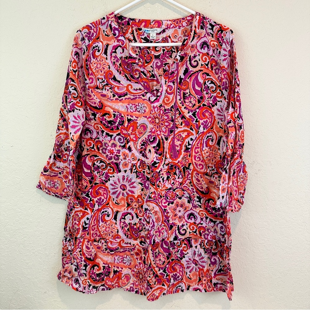 Liz Claiborne Large Tunic Coverup Beach Vibrant Paisley Women's Top Lightweight